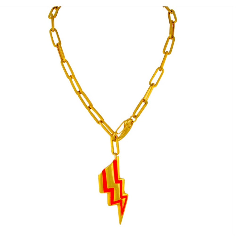Mayol Gold and Red Lightning Bolt Necklace
